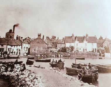 The Quay Emsworth pre 1925 The Chimney of  Kinnell and Hartley brewery can be seen in the background